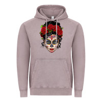 Vintage Zinc mexican sugar skull messy bun woman Vintage Hoodie - LillyAllenDesigns