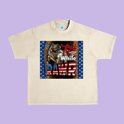 Western Red White Rawr Dinosaur Urban Heavy Tee Designed By Lillyallendesigns
