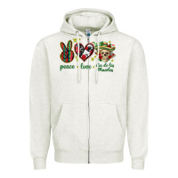 Oatmeal Heather Peace love dia de los muertos Mexico Zipper Hoodie - HowdyJamesFarm