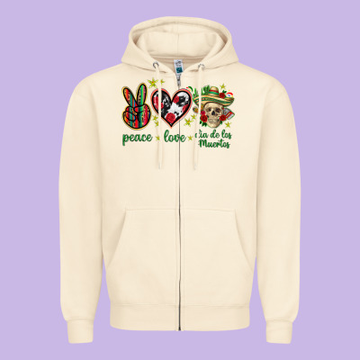 Peace Love Dia De Los Muertos Mexico Zipper Hoodie Designed By Howdyjamesfarm