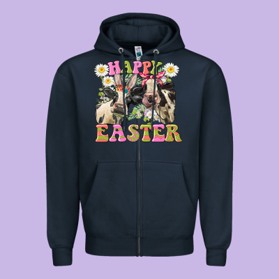 Happy Easter Heifers Easter Day Zipper Hoodie Designed By Cowgirlartshop