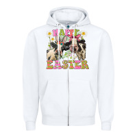 White Happy Easter Heifers Easter Day Zipper Hoodie - CowGirlArtShop