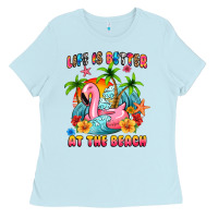 Baby Blue life is better at the beach Ladies Tee - MaliasSmallBusiness