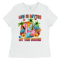 White life is better at the beach Ladies Tee - MaliasSmallBusiness