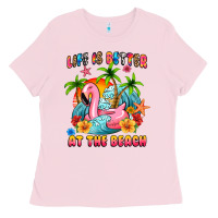 Bubblegum Pink life is better at the beach Ladies Tee - MaliasSmallBusiness