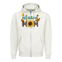 Oatmeal Heather Blessed mom sunflower butterfly mother's day Zipper Hoodie - HowdyJamesFarm