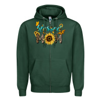 Sports Green Blessed mom sunflower butterfly mother's day Zipper Hoodie - HowdyJamesFarm