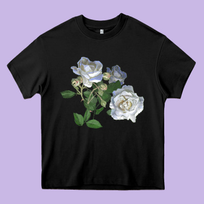 White Dawn Rose Heavy Core Tee Designed By Lillyallendesigns