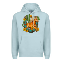 Blue Mist western horse cactus sunflowers horseshoe Premium Hoodie - OliviaCreatesArt