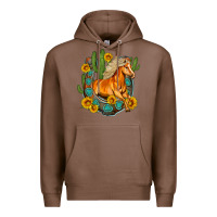 Chestnut western horse cactus sunflowers horseshoe Premium Hoodie - OliviaCreatesArt