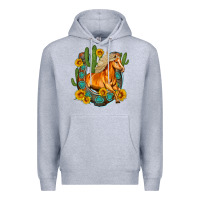 Heather Grey western horse cactus sunflowers horseshoe Premium Hoodie - OliviaCreatesArt