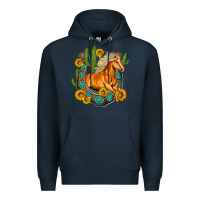 Navy western horse cactus sunflowers horseshoe Premium Hoodie - OliviaCreatesArt