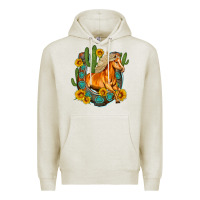 Oatmeal Heather western horse cactus sunflowers horseshoe Premium Hoodie - OliviaCreatesArt