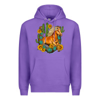 Purple western horse cactus sunflowers horseshoe Premium Hoodie - OliviaCreatesArt