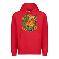Red western horse cactus sunflowers horseshoe Premium Hoodie - OliviaCreatesArt
