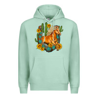 Seafoam western horse cactus sunflowers horseshoe Premium Hoodie - OliviaCreatesArt