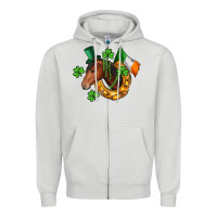 Dove Grey Horse with horseshoe St. Patrick's Zipper Hoodie - CowGirlArtShop