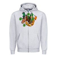 Heather Grey Horse with horseshoe St. Patrick's Zipper Hoodie - CowGirlArtShop