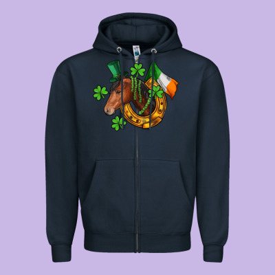 Horse With Horseshoe St. Patrick's Zipper Hoodie Designed By Cowgirlartshop