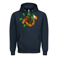 Navy Horse with horseshoe St. Patrick's Zipper Hoodie - CowGirlArtShop