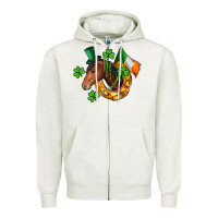 Oatmeal Heather Horse with horseshoe St. Patrick's Zipper Hoodie - CowGirlArtShop
