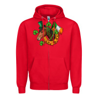 Red Horse with horseshoe St. Patrick's Zipper Hoodie - CowGirlArtShop