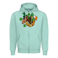 Seafoam Horse with horseshoe St. Patrick's Zipper Hoodie - CowGirlArtShop