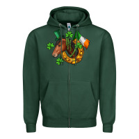 Sports Green Horse with horseshoe St. Patrick's Zipper Hoodie - CowGirlArtShop