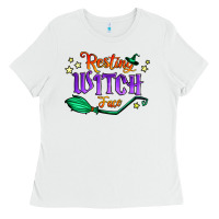 White resting witch face Ladies Tee - Jasminsmagicworld