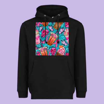 Breast Cancer Coffee Cups With Butterfly Seamless Pattern Bbs Heavyweight Hoodie Designed By Bundleandbundleshop