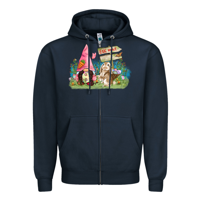 Easter Gnome And Rabbit Egg Hunt  Easter Day Zipper Hoodie by CowGirlArtShop | Teevron