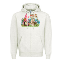 Oatmeal Heather Easter gnome and rabbit egg hunt  Easter Day Zipper Hoodie - CowGirlArtShop