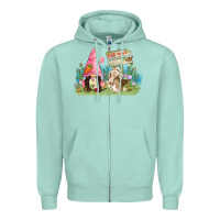 Seafoam Easter gnome and rabbit egg hunt  Easter Day Zipper Hoodie - CowGirlArtShop