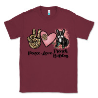 Burgundy peace love french bulldog Classic Tee - JahusDesignShop