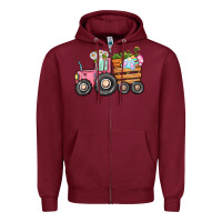Burgundy Easter bunny tractor Zipper Hoodie - CowGirlArtShop