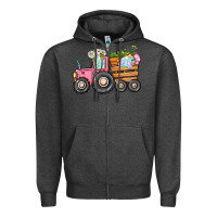 Charcoal Heather Easter bunny tractor Zipper Hoodie - CowGirlArtShop