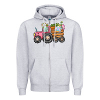 Heather Grey Easter bunny tractor Zipper Hoodie - CowGirlArtShop