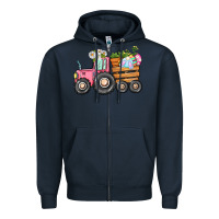 Navy Easter bunny tractor Zipper Hoodie - CowGirlArtShop