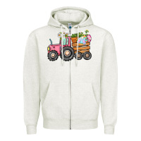 Oatmeal Heather Easter bunny tractor Zipper Hoodie - CowGirlArtShop