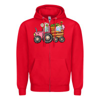 Red Easter bunny tractor Zipper Hoodie - CowGirlArtShop