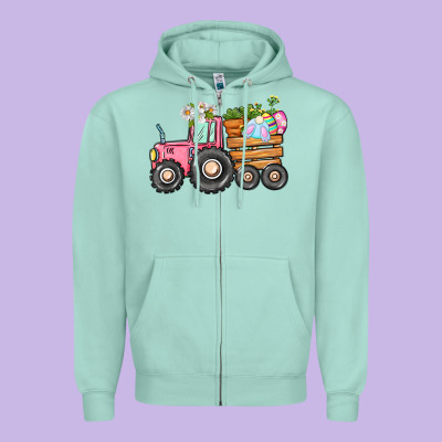 Easter Bunny Tractor Zipper Hoodie Designed By Cowgirlartshop