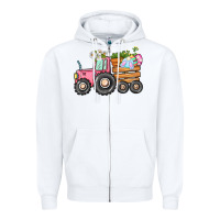 White Easter bunny tractor Zipper Hoodie - CowGirlArtShop
