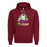 Burgundy Bunny Happy Easter truck Zipper Hoodie - CowGirlArtShop