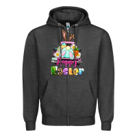 Charcoal Heather Bunny Happy Easter truck Zipper Hoodie - CowGirlArtShop