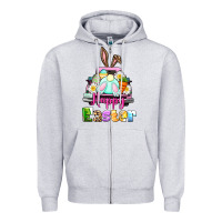 Heather Grey Bunny Happy Easter truck Zipper Hoodie - CowGirlArtShop