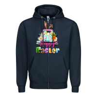 Navy Bunny Happy Easter truck Zipper Hoodie - CowGirlArtShop