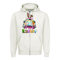 Oatmeal Heather Bunny Happy Easter truck Zipper Hoodie - CowGirlArtShop