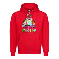 Red Bunny Happy Easter truck Zipper Hoodie - CowGirlArtShop
