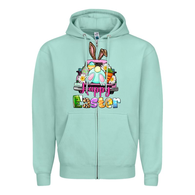 Bunny Happy Easter Truck Zipper Hoodie by CowGirlArtShop | Teevron