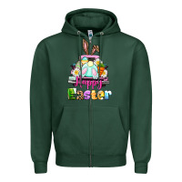 Sports Green Bunny Happy Easter truck Zipper Hoodie - CowGirlArtShop